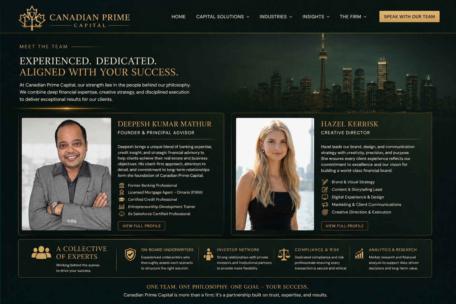 Canadian Prime Capital Meet the Team page featuring Deepesh Kumar Mathur and Hazel Kerrisk
